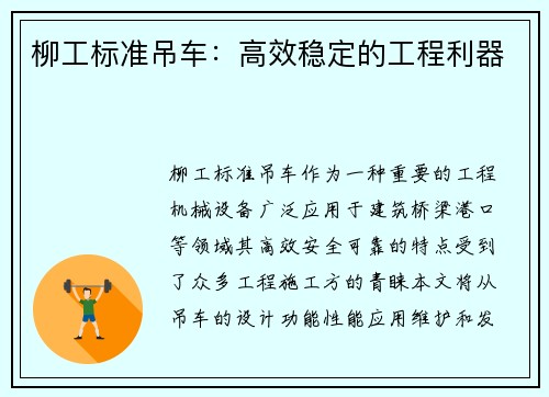 柳工标准吊车：高效稳定的工程利器